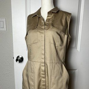 Tahari Safari Khaki Sleeveless Collared Dress. Size 12